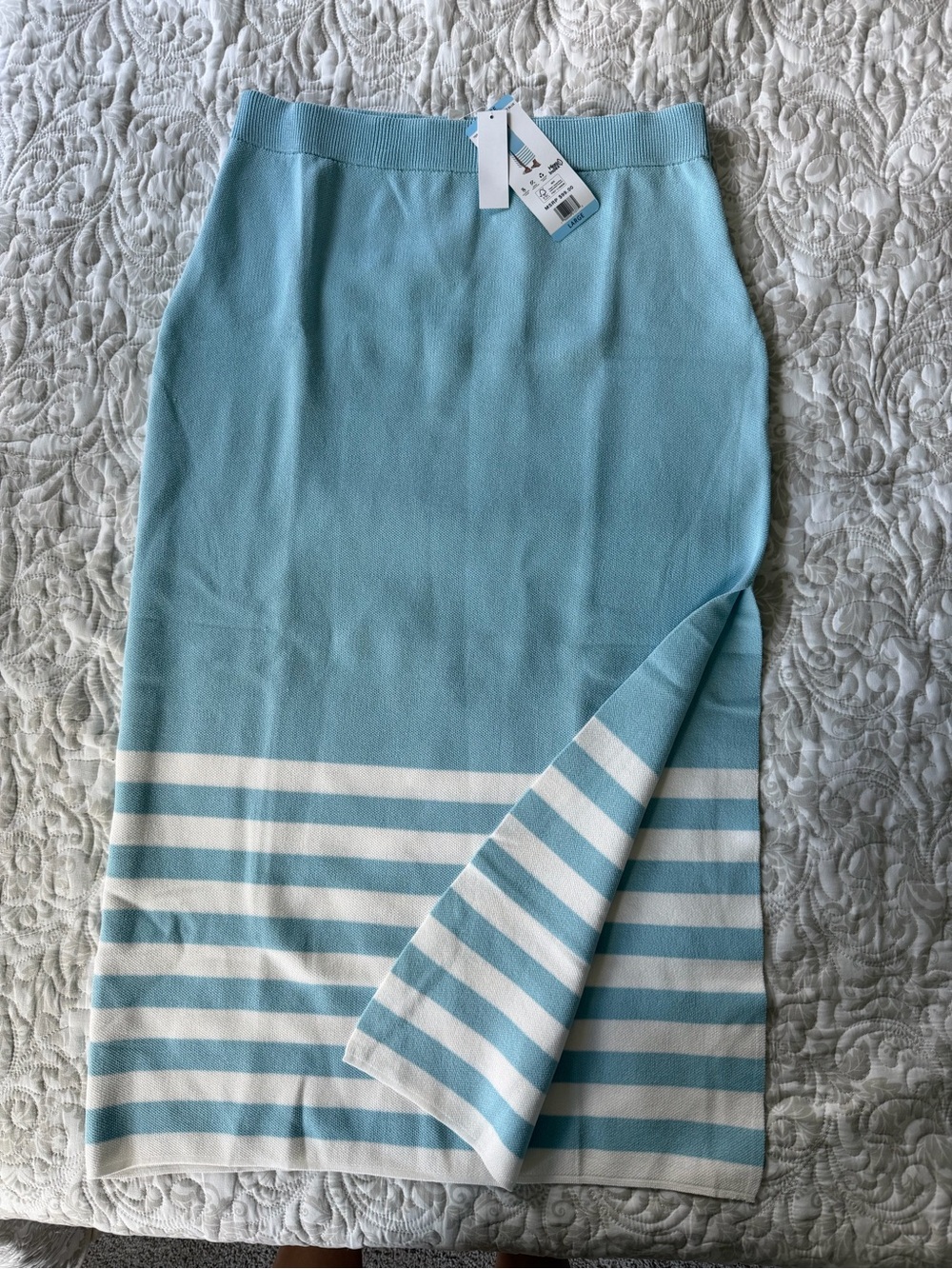 Light Blue Striped Knit Midi Skirt - edited by remi bader